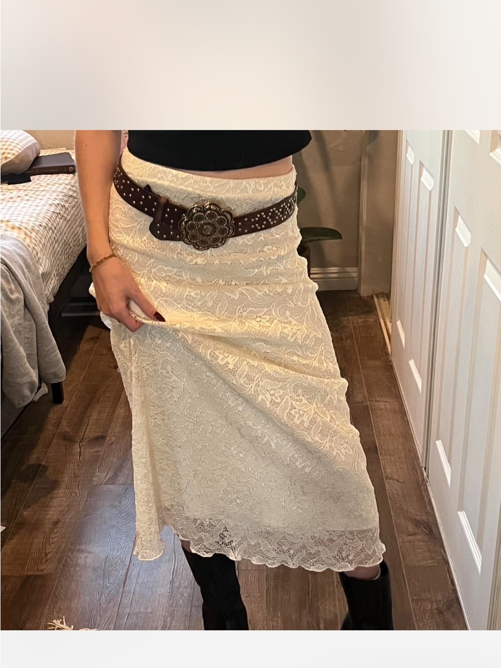 White lace midi maxi concert skirt